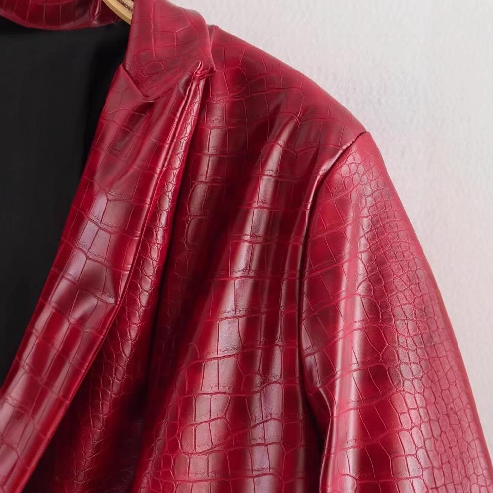 Pankh Melike Croc Faux Leather Pleated Blazer Dress