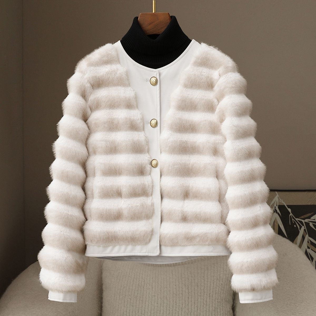 Pankh Mochiato Fur And Leather Luxe Party Wear Winter Jacket