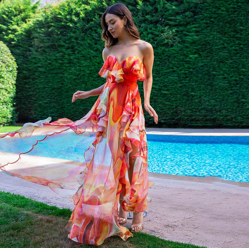 Pankh Ciara Elegance Tie And Dye Ruffle Monokini With Ruffle Skirt Set