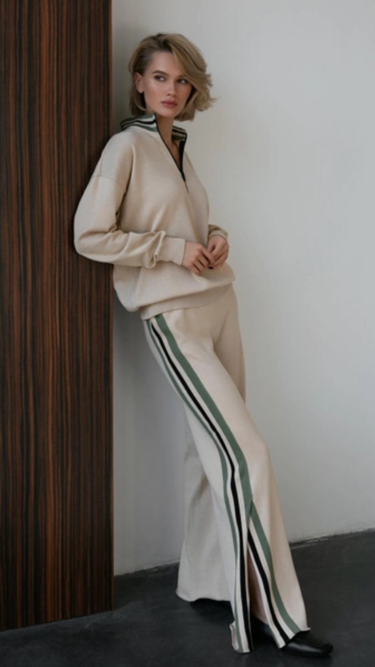 Pankh Azriel Knitted Top And Side Stripe Wide Leg Pant