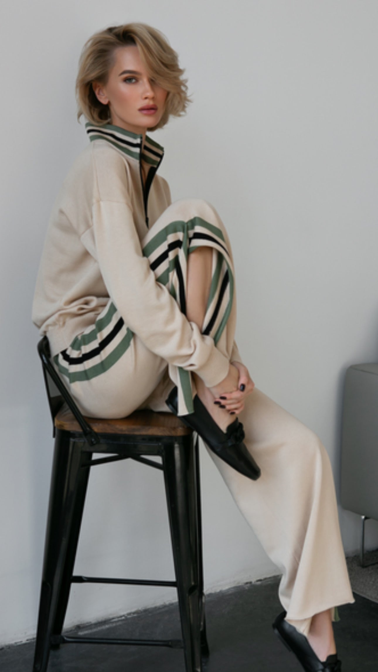 Pankh Azriel Knitted Top And Side Stripe Wide Leg Pant