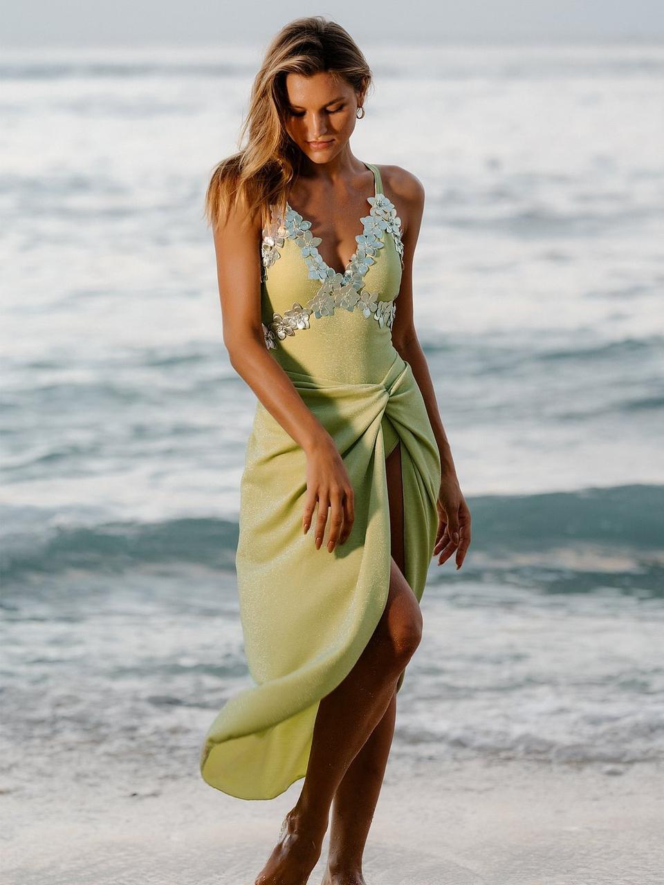 Pankh Dylan Flower Neck Cross Strap Monokini With Serong