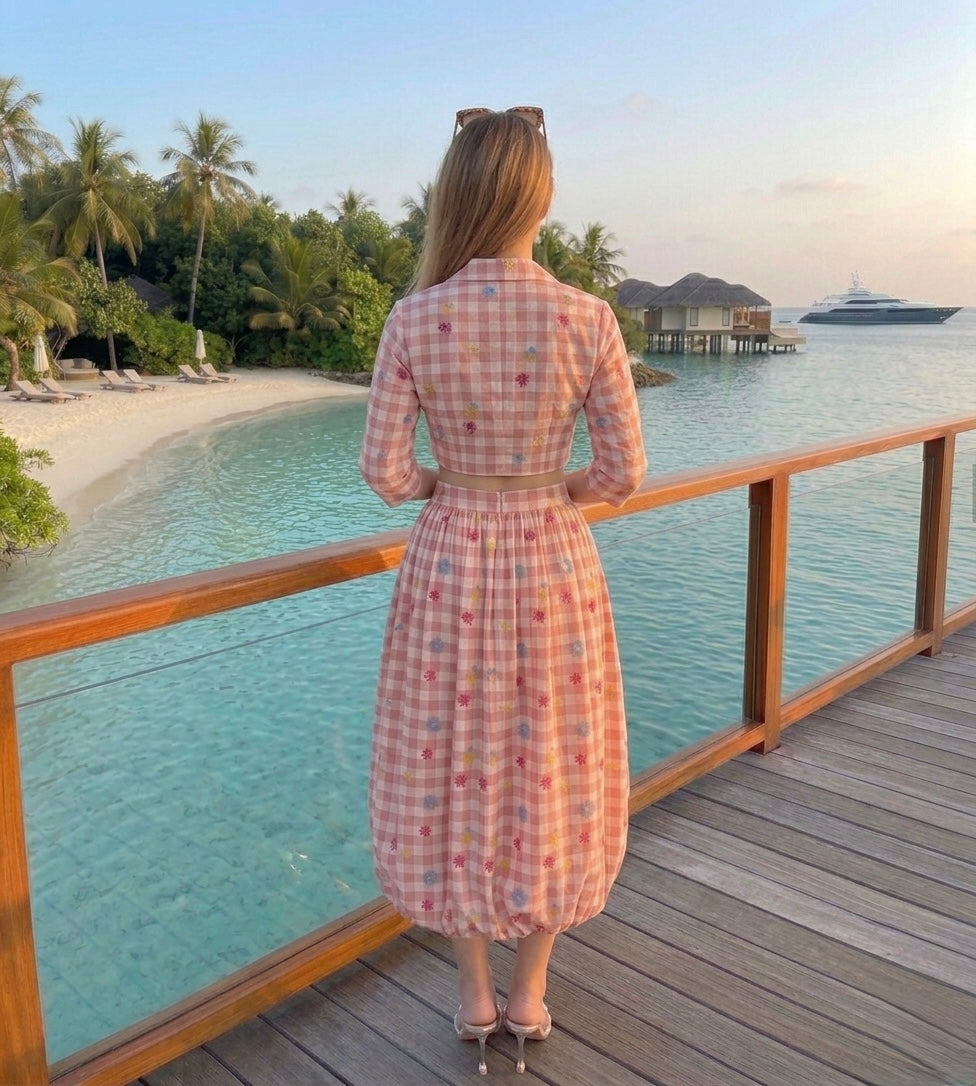 Pankh Rezmi Gingham Print Crop Top & Balloon Skirt Coord Set