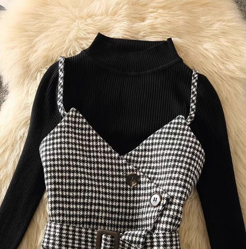 Pankh kayor Woolen Check Jacket and Knit Top Set
