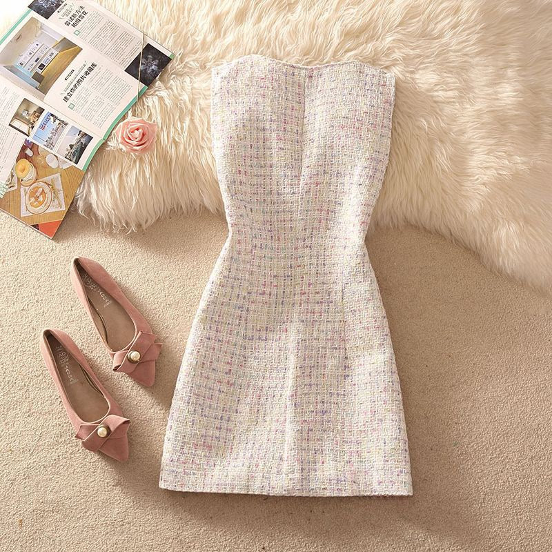 Pankh Kira Bow Tie Shirt & Multicolor Tweed Dress Set