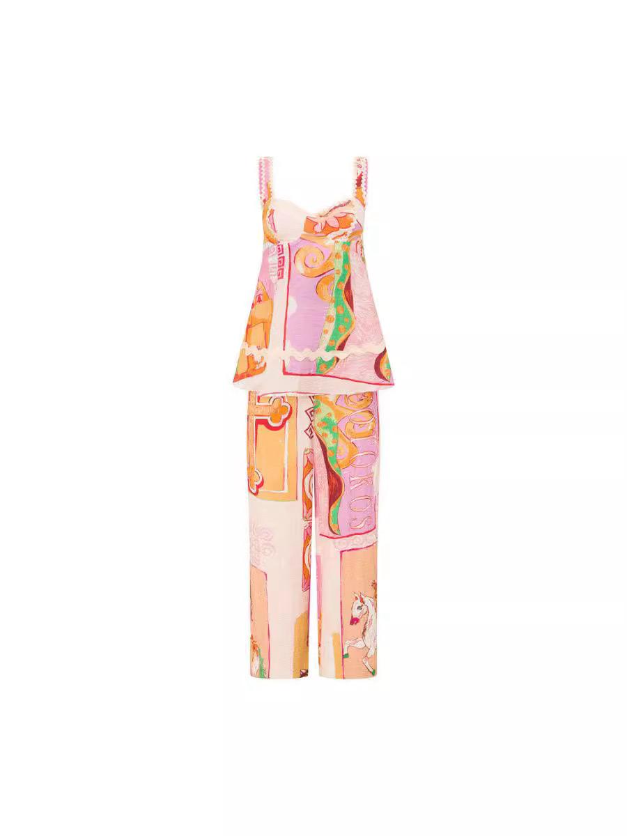 Pankh Manya Linen Blend Unique Printed Top And Wide Leg Pant Set