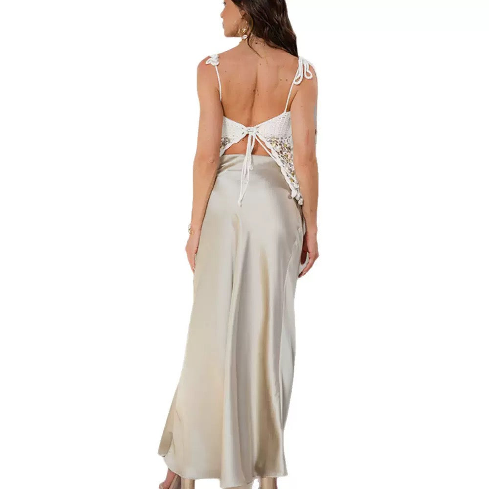 Pankh Qayee Shell & Sequin Embelished Crochet Top