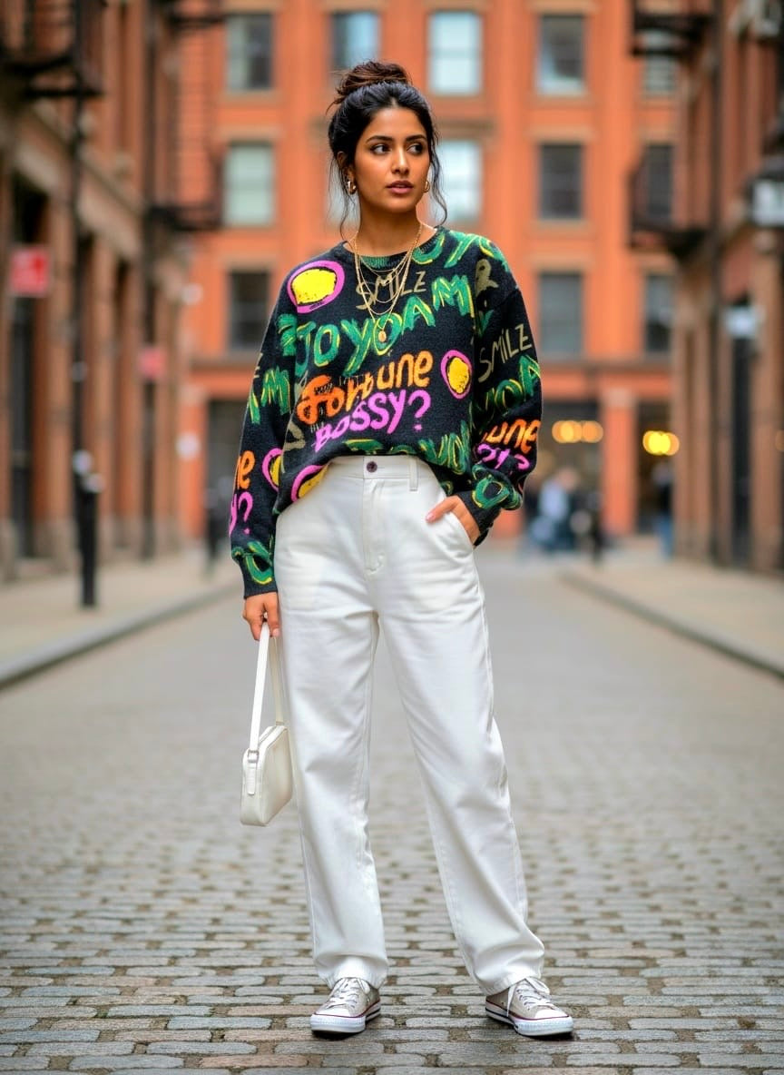 Pankh Ava Colorful Print Soft Wool Sweater Top