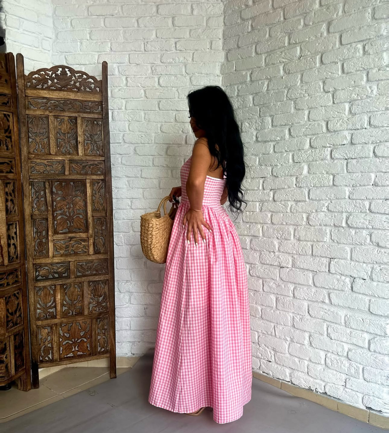Pankh Luxe Anee Halter Neck Long Flaired Gingham Maxi Dress