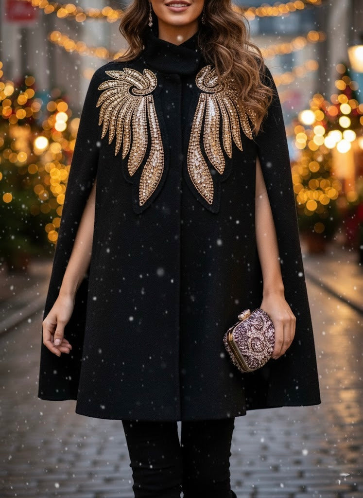 Pankh Eagle Embelished Party Wear Woolen Cape Coat