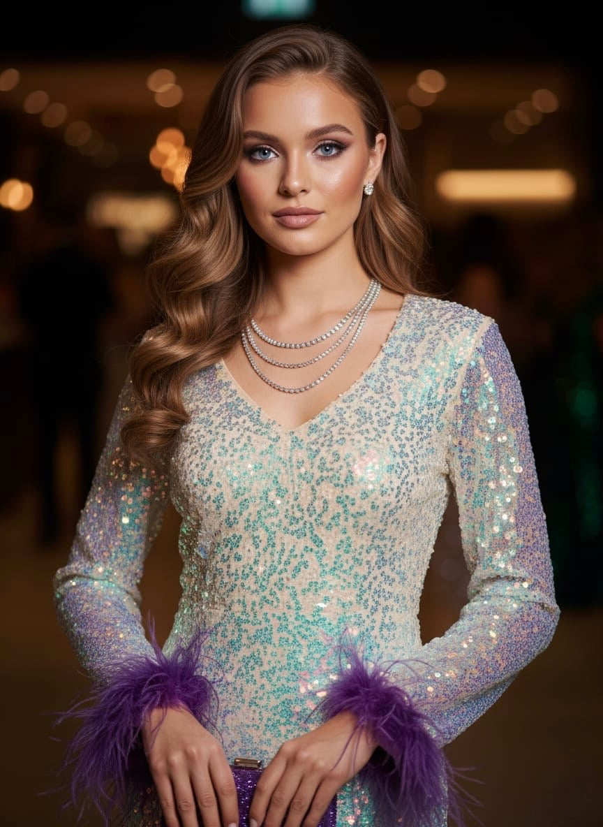 Pankh Miziba Fur & Sequin Short Party Wear Dress