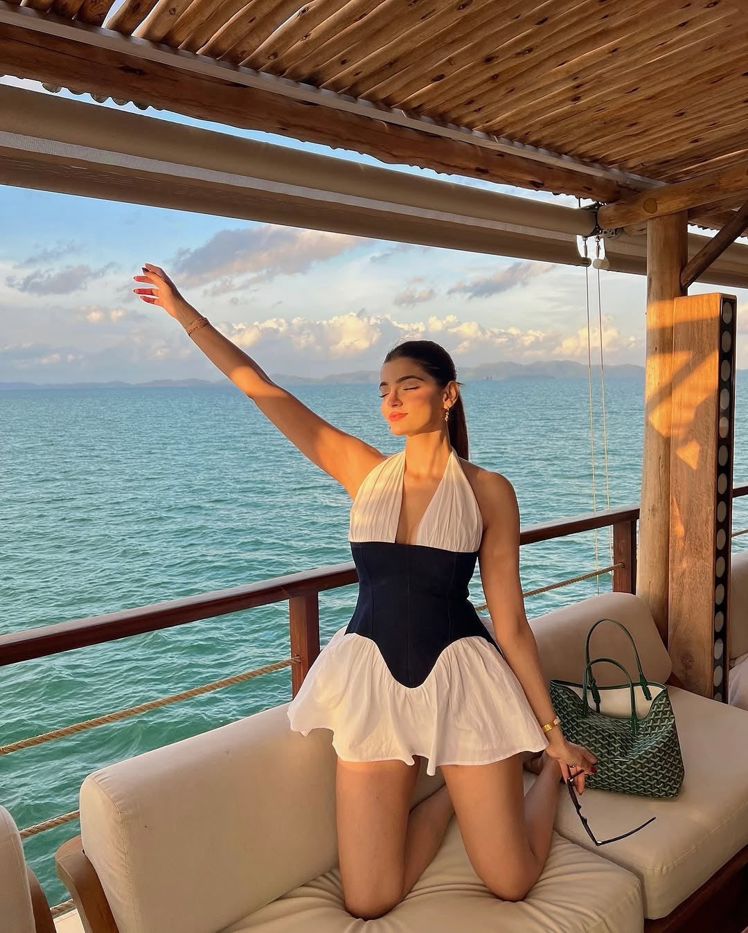 Pankh Izel Denim & Cotton Halter Neck Mini Dress