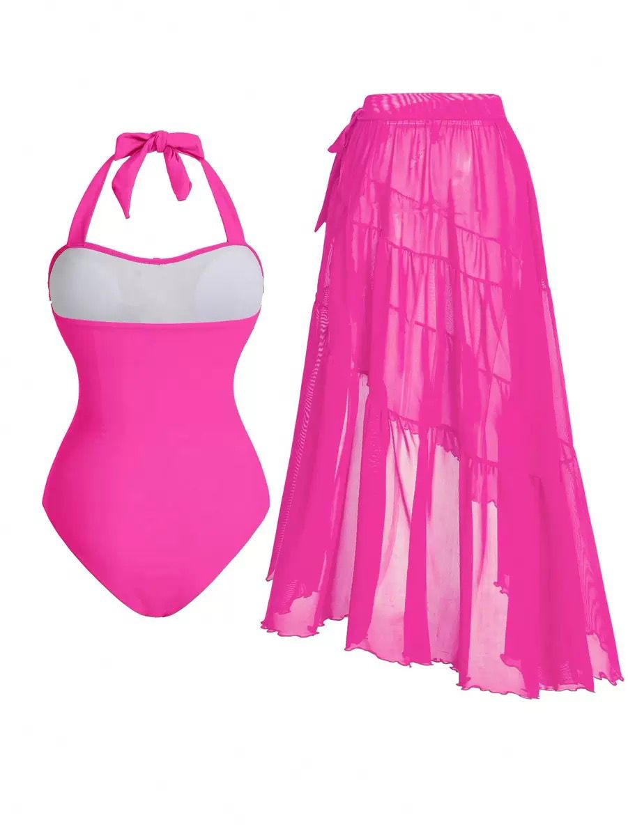 Pankh Marisol Floral Halter Swimsuit & Tiered Ruffle Skirt Set