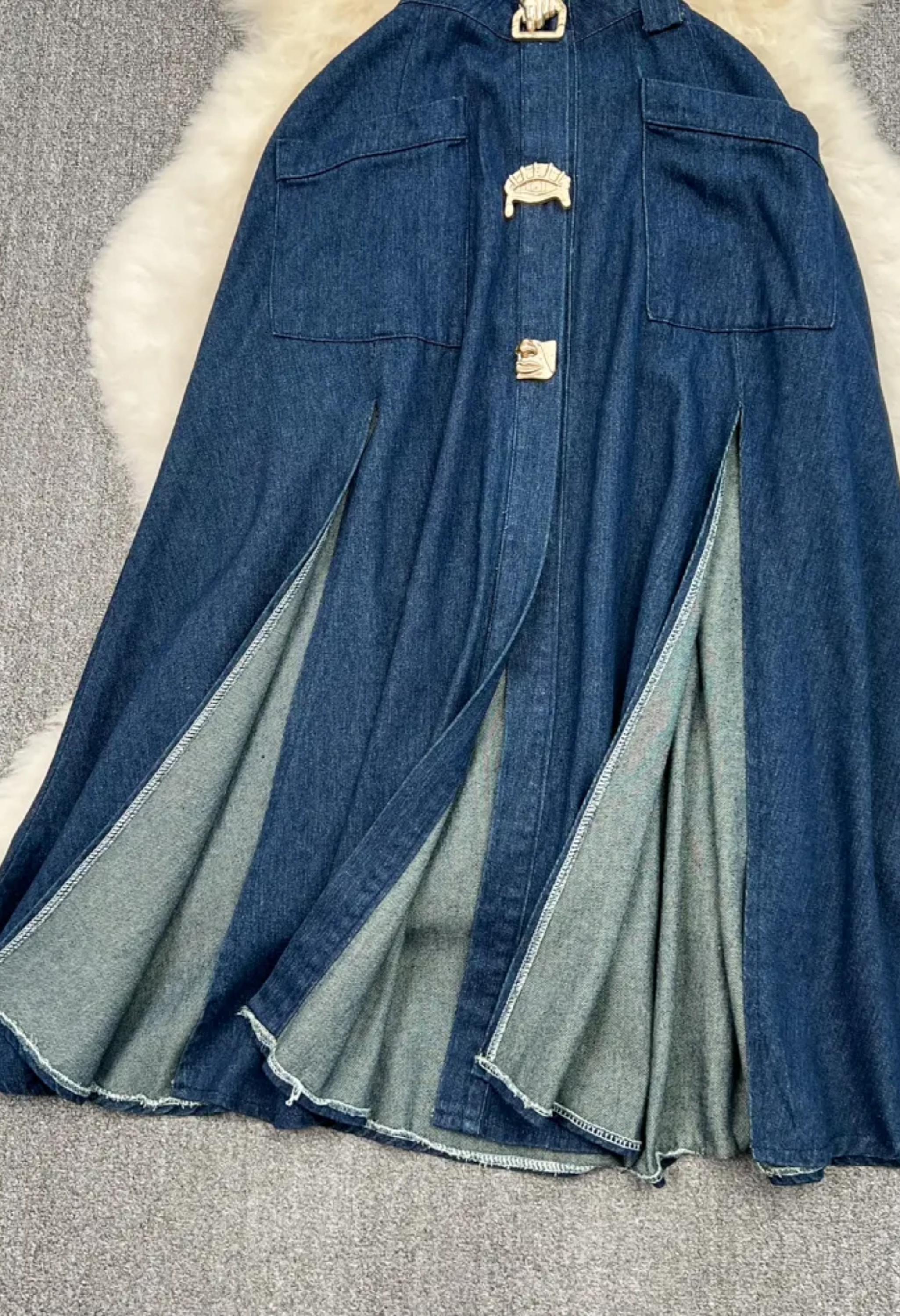 Pankh Lapele Sleeveless Button Style One Piece Long Maxi Denim Dress