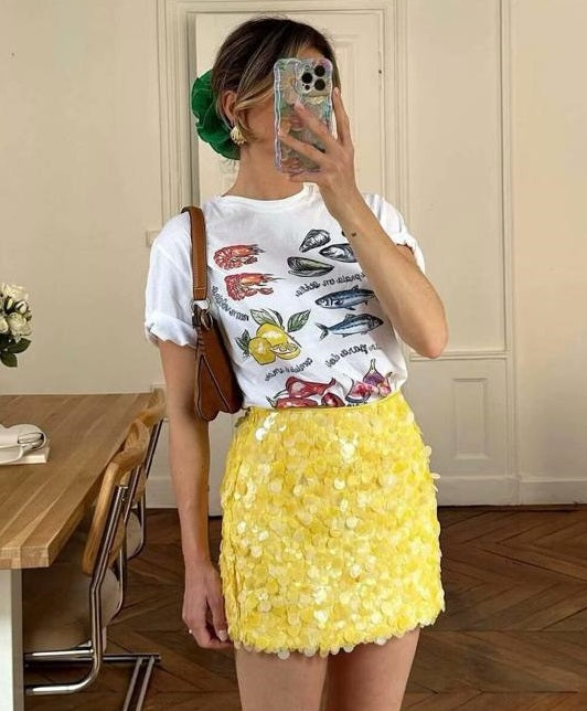 Pankh Semra Sequin Shaded Coin Mini Skirt