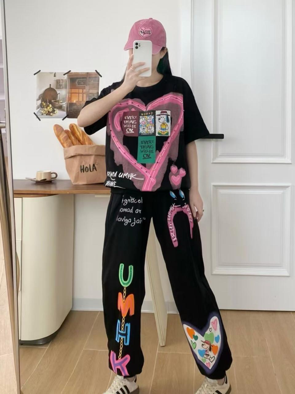 Pankh Guzin Hip-Hop Heart Collage Co-ord Set