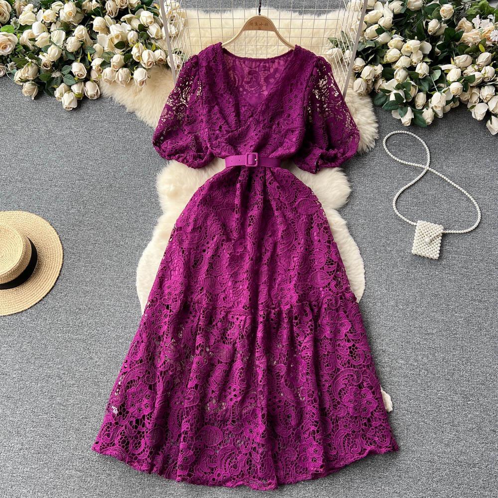 Pankh Selene Puff Sleeve V-Neck Crochet Maxi Dress