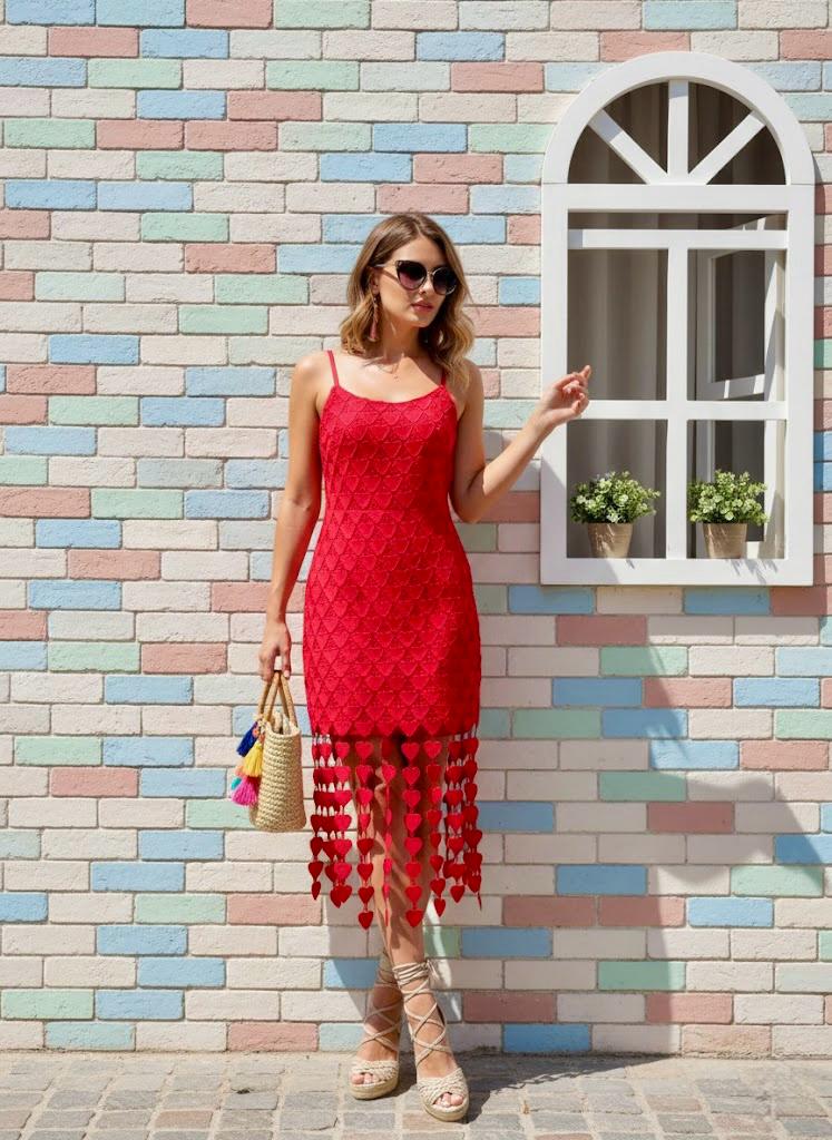 Pankh Alessia Heart Laser Cut Tassel Midi Dress