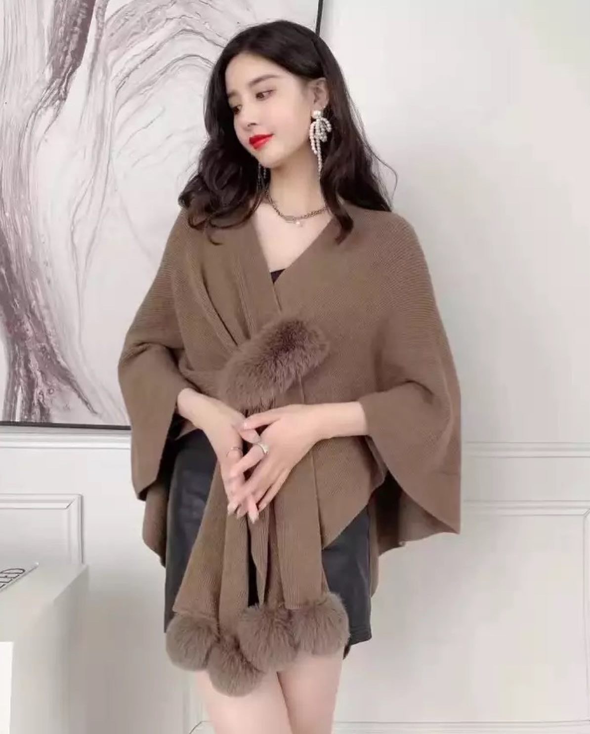 Pankh Brut Woolen Fur Cape Shawl