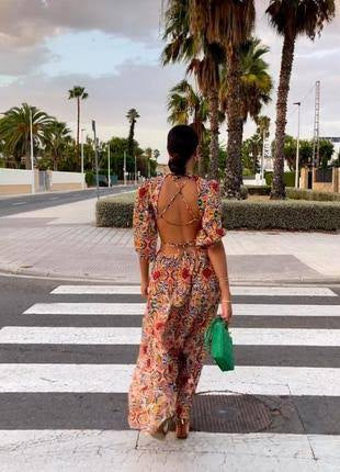 Pankh Bretha Backless Hollow Out Floral Beach Dress