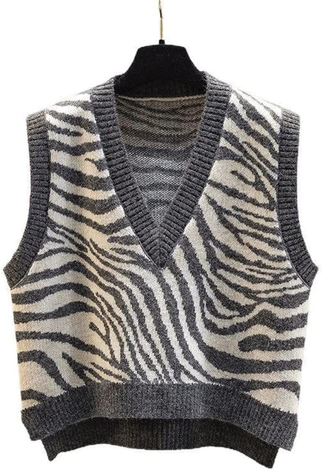 Neolex Zebra Print Knitted Sleeveless Sweater Top