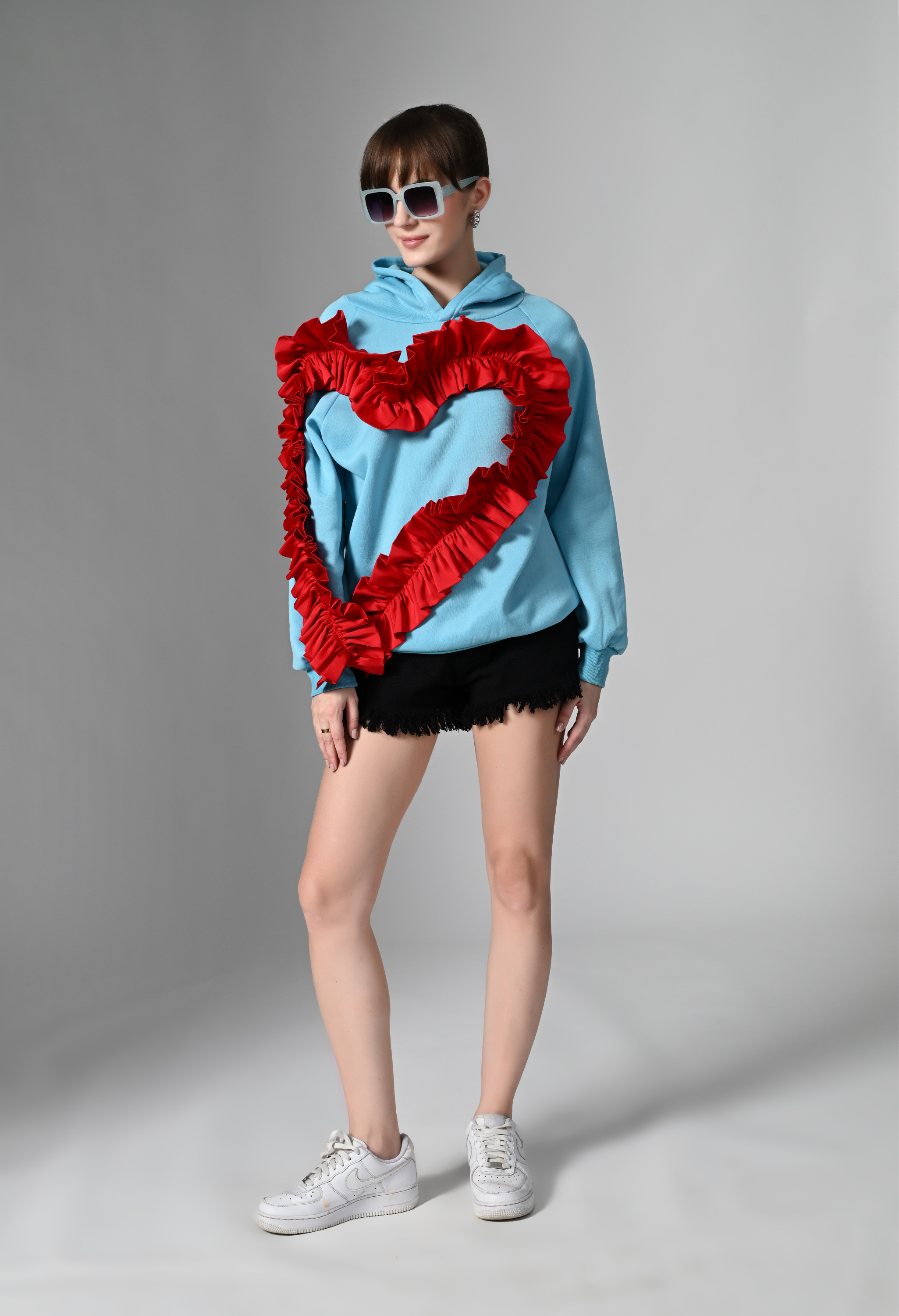 Pankh Wear Your Heart Hoodie with Bold Ruffled Heart Applique