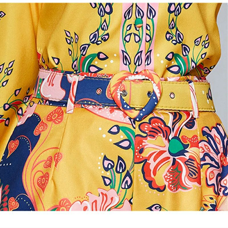 Pankh Sunny Casual Printed Collar Shirt And Short Set With Belt