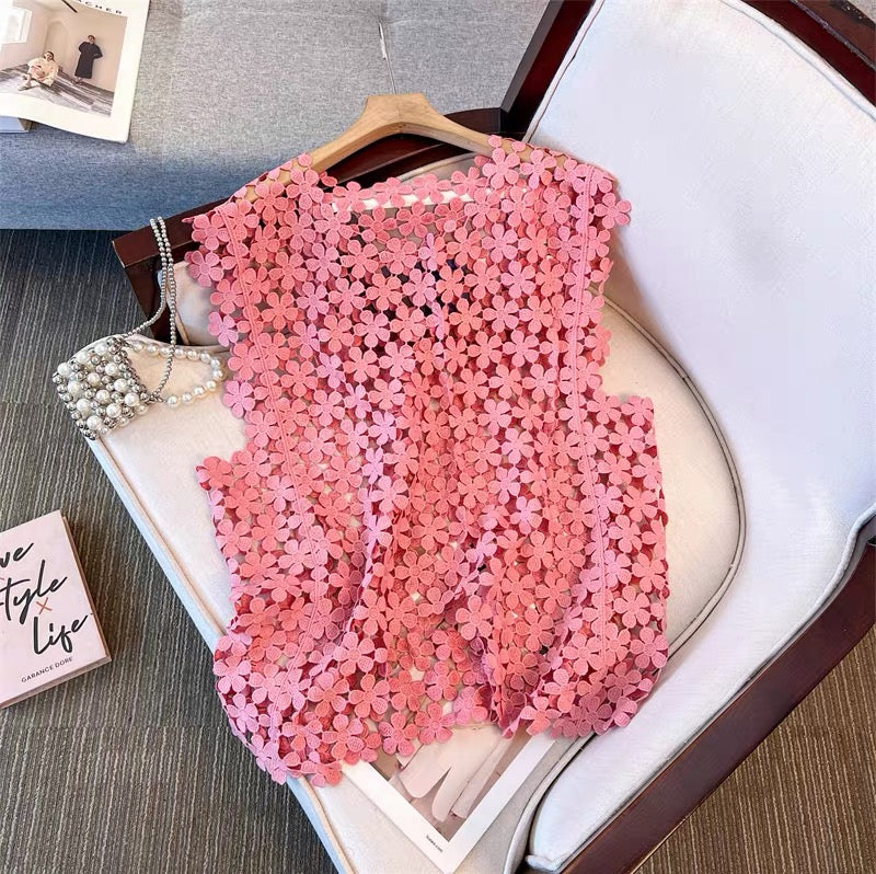 Pankh Goza Flower Hollow Cutout Pattern Lace Crochet Top