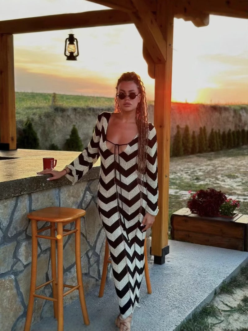 Pankh Hojin Azetic Pattern Crochet Cover Up Resort Dress