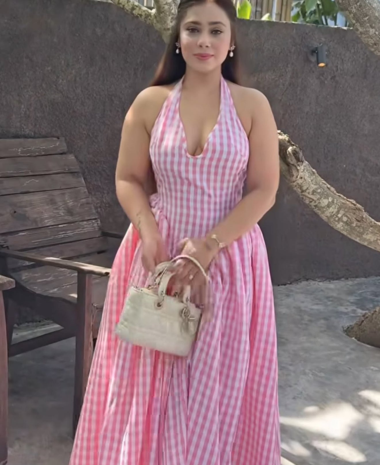 Pankh Luxe Anee Halter Neck Long Flaired Gingham Maxi Dress