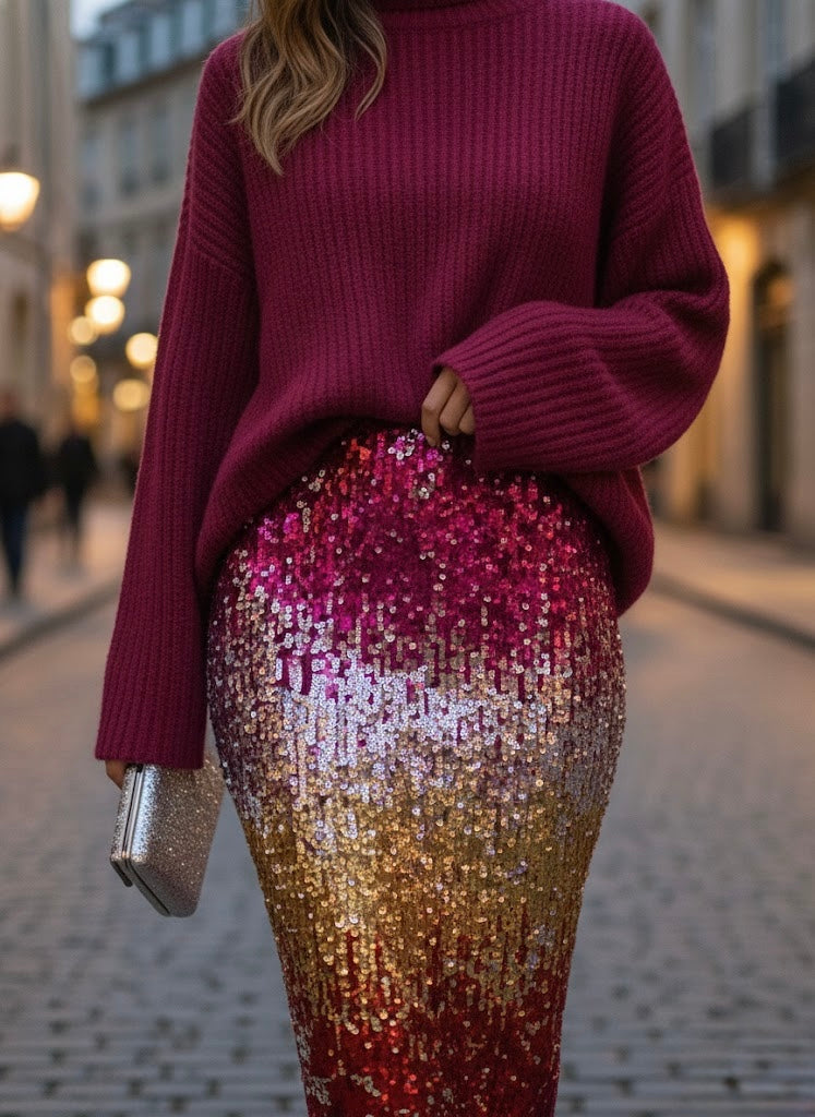 Pankh Custom Made Shella Multi-Color Sequin Formal Skirt