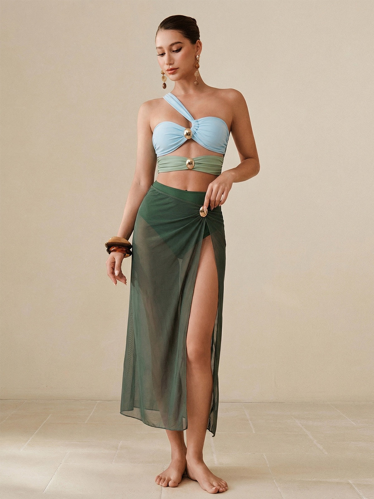 Saka One off Shoulder Monokini and Sheer Cover up Skirt Set