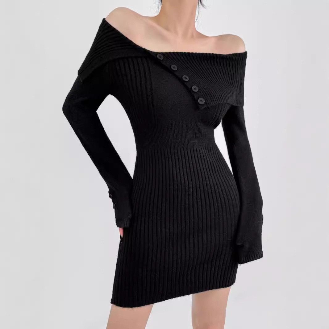 Pankh Myra Off-Shoulder Button Long Sleeve Short Dress