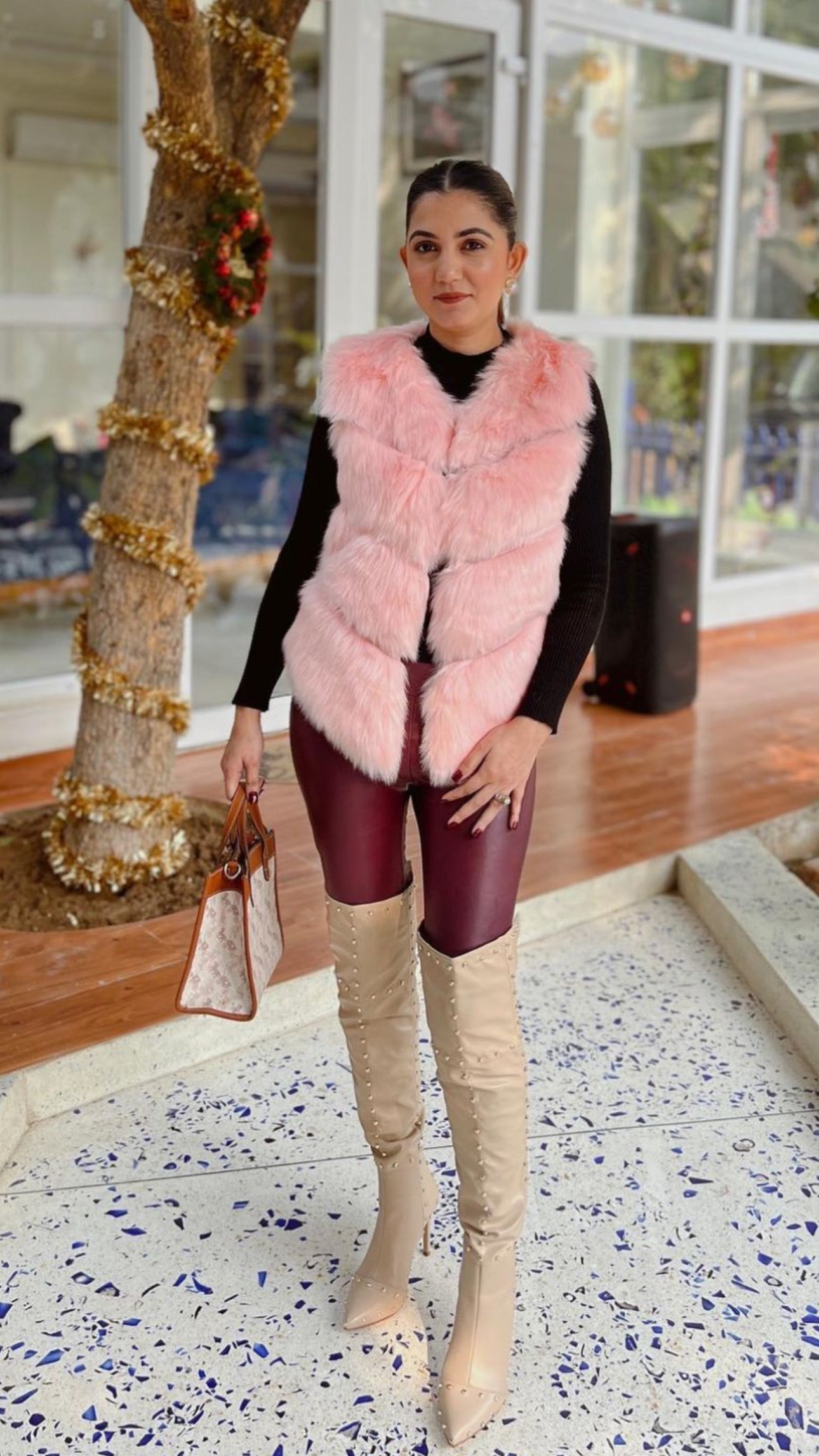 Pankh Elon Fox Fur Plush Sleeveless Coat