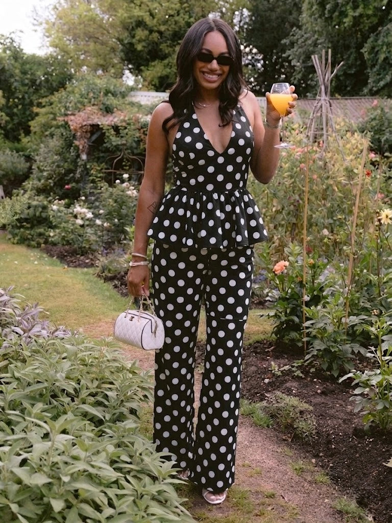 Pankh Suana Polka Dot Halter Neck Top With Pant Set