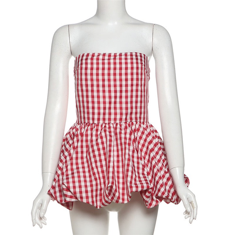 Pankh Luxe Hassa Tube Neck Balloon Gingham Top