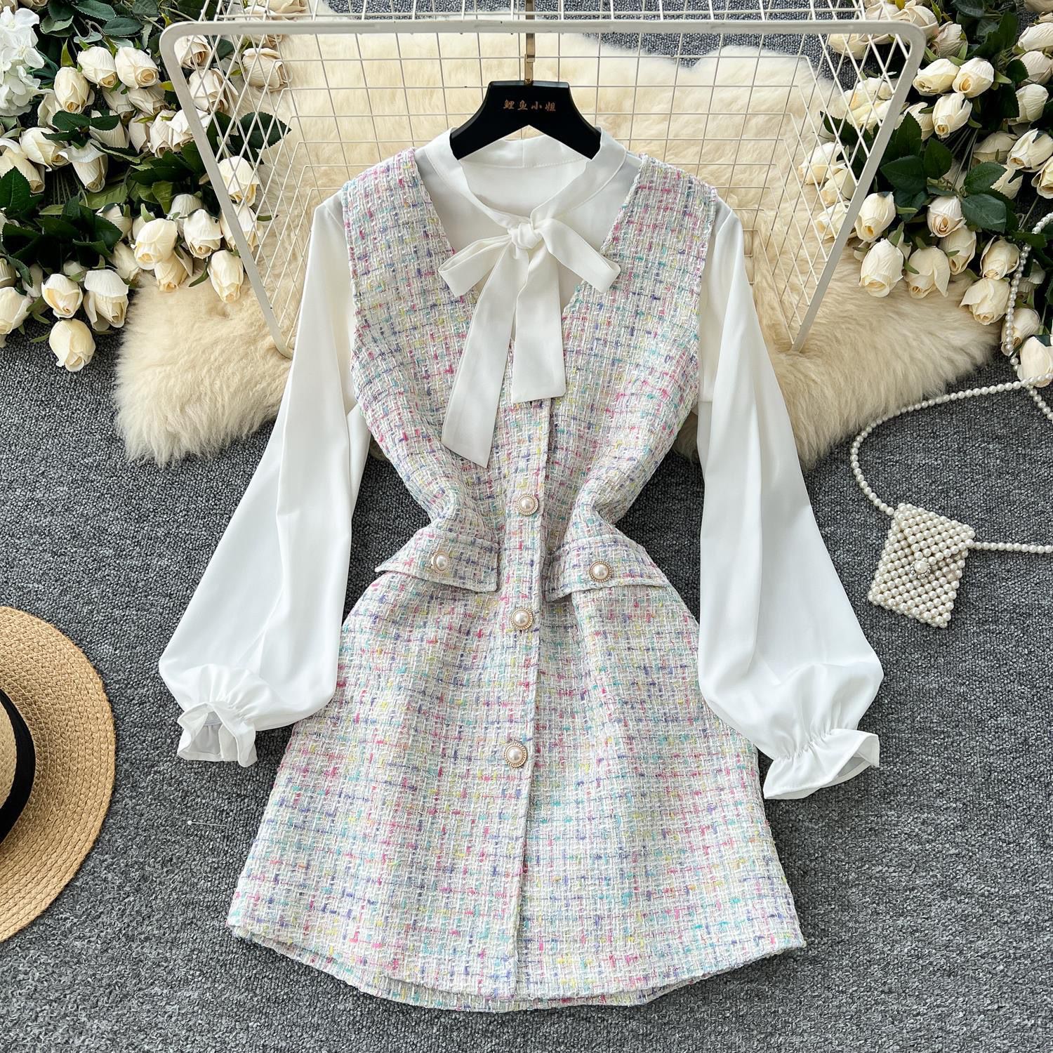 Pankh Renee Bow Tie Shirt & Tweed Dress Set