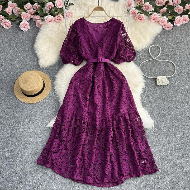 Pankh Selene Puff Sleeve V-Neck Crochet Maxi Dress