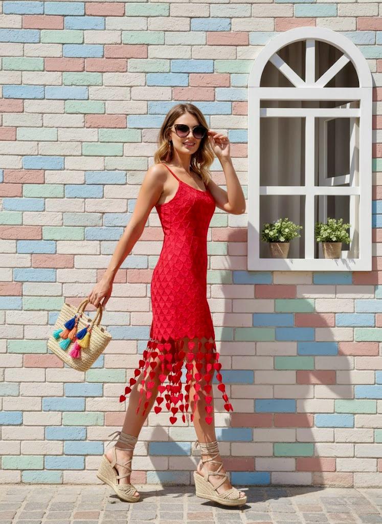 Pankh Alessia Heart Laser Cut Tassel Midi Dress