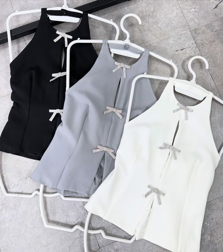 Pankh Zaire Halter Neck Decor Crystal Bow Sleevless Top