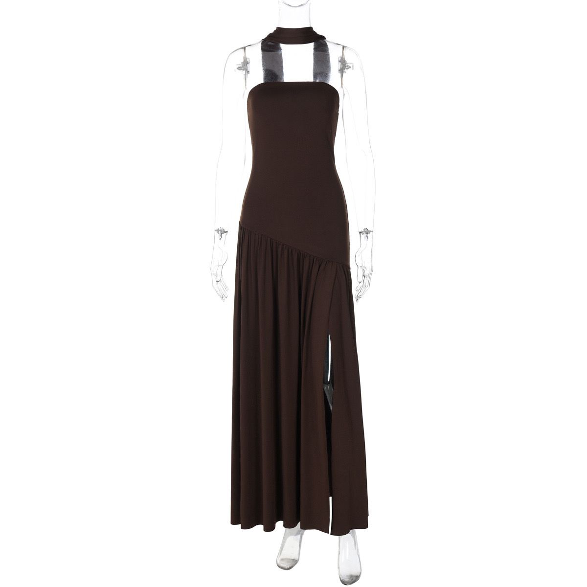 Pankh Stella Gorgeous Strapless Long Ruched Slit Formal Party Wear Dress With Scarf