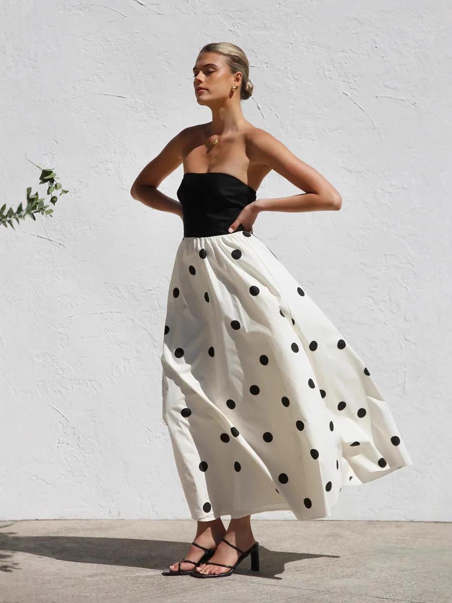 Pankh Rosel Polka Off Shoulder Maxi Dress