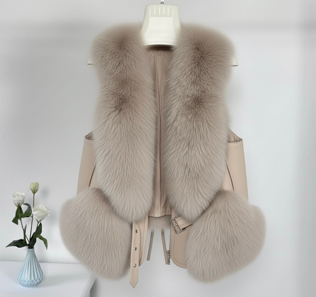 Pankh Rudy Fur and Leather Sleeveless Formal Jacket