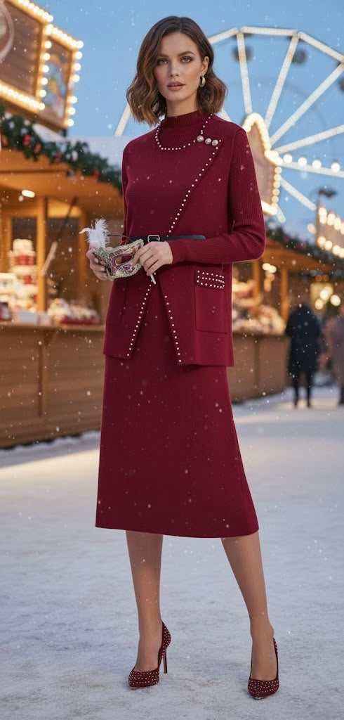 Pankh Pluto Stone Studded Woolen Jacket and Dress Set