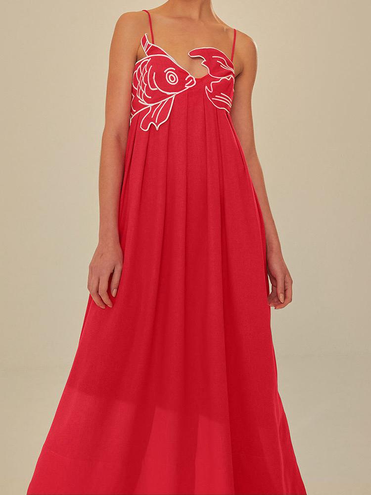 Pankh Alexis Embroidered Fish Spaghetti Strap Maxi Dress