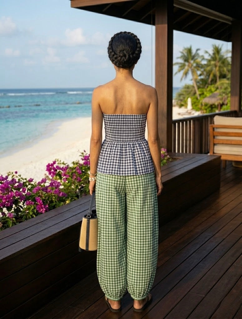 Pankh Foxy Gingham Tube Top and Balloon Pant Coord Set