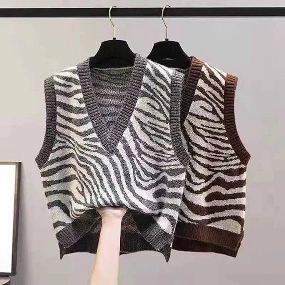 Neolex Zebra Print Knitted Sleeveless Sweater Top