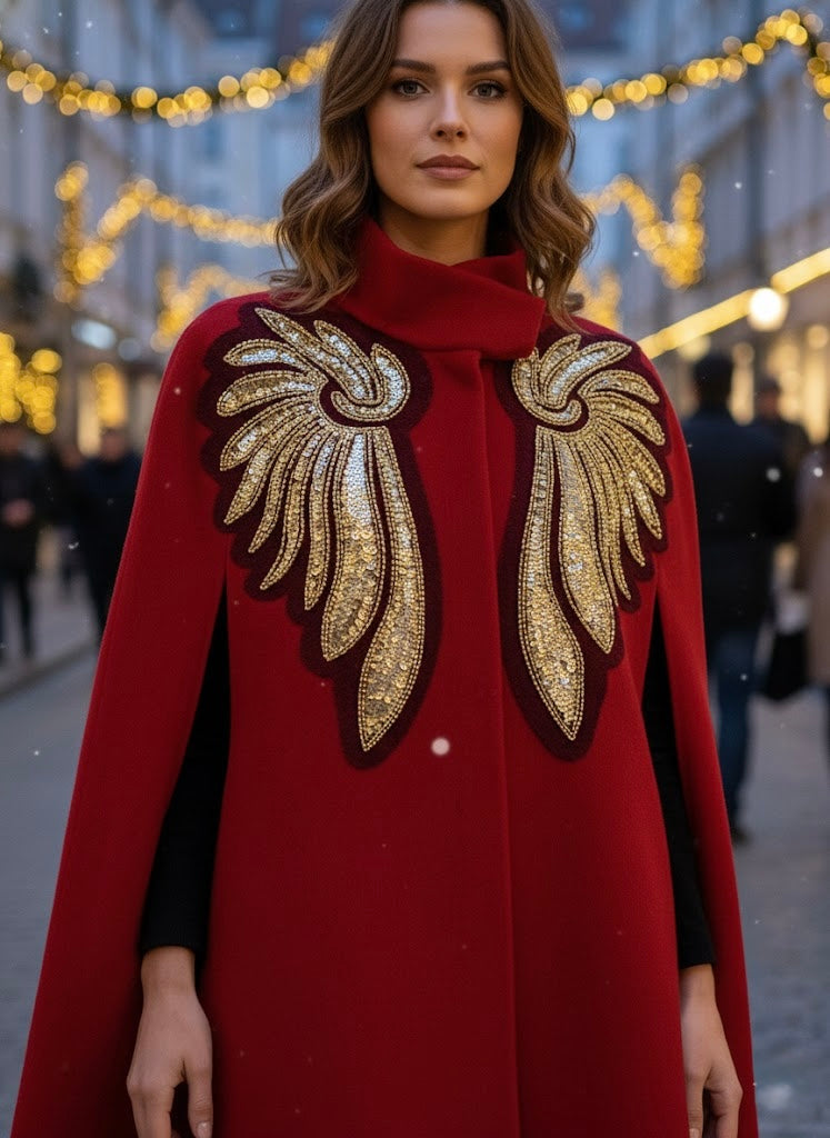 Pankh Eagle Embelished Party Wear Woolen Cape Coat