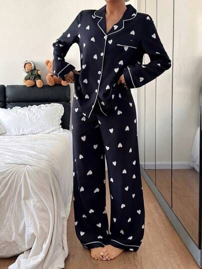 Pankh Eminem Heart Print Satin Pj Night Suit Set