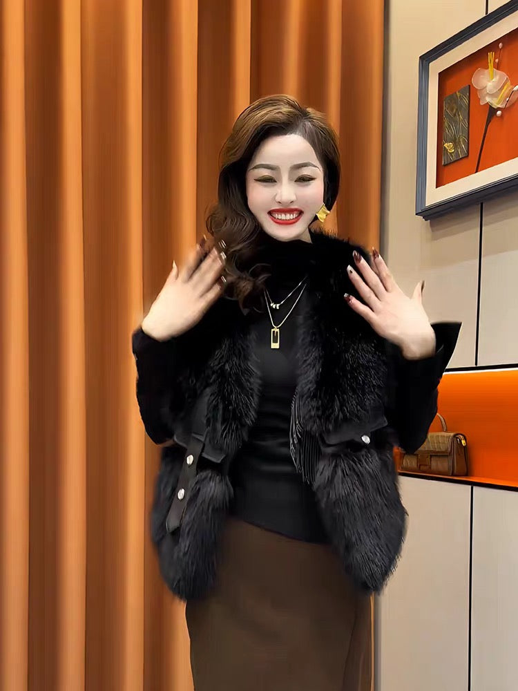 Pankh Razon Luxe Fur and Pu Leather Sleeveless Jacket